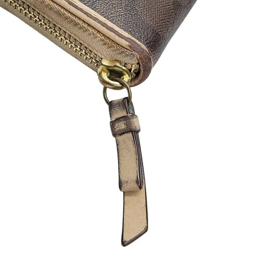 Coach Signature Zip Around Long Wallet Heritage Stripe Brown Red Canvas